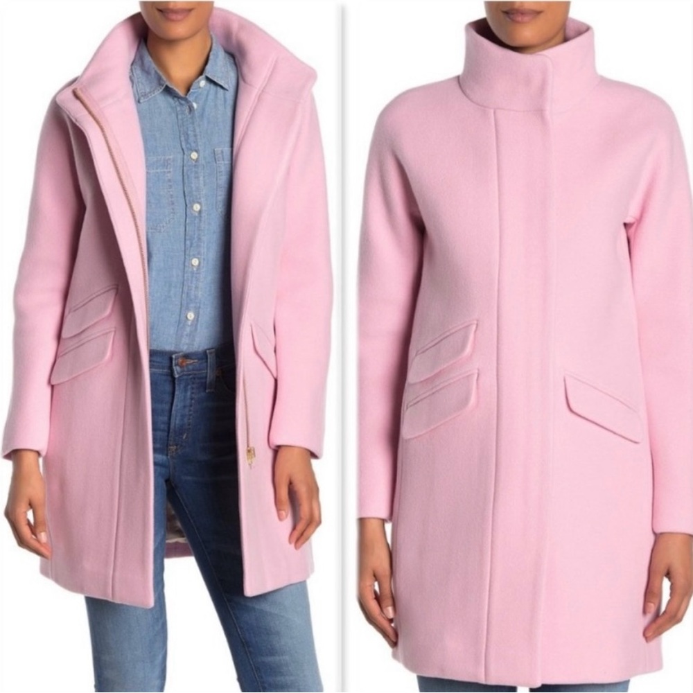 Pink J. Crew Cocoon coat in Italian stadium-cloth wool blend